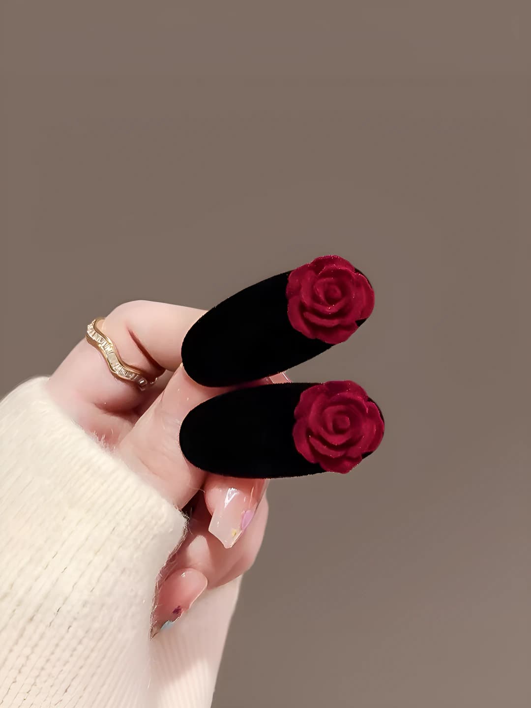 Women's autumn-winter retro velvet rose hair clip