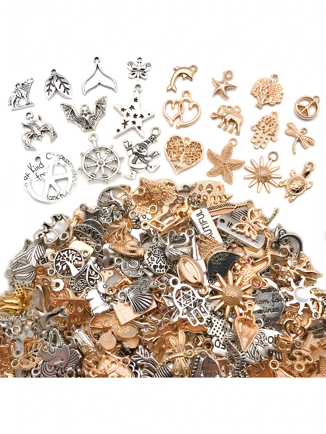30 pcs random antique silver + gold charm set, 33.6g