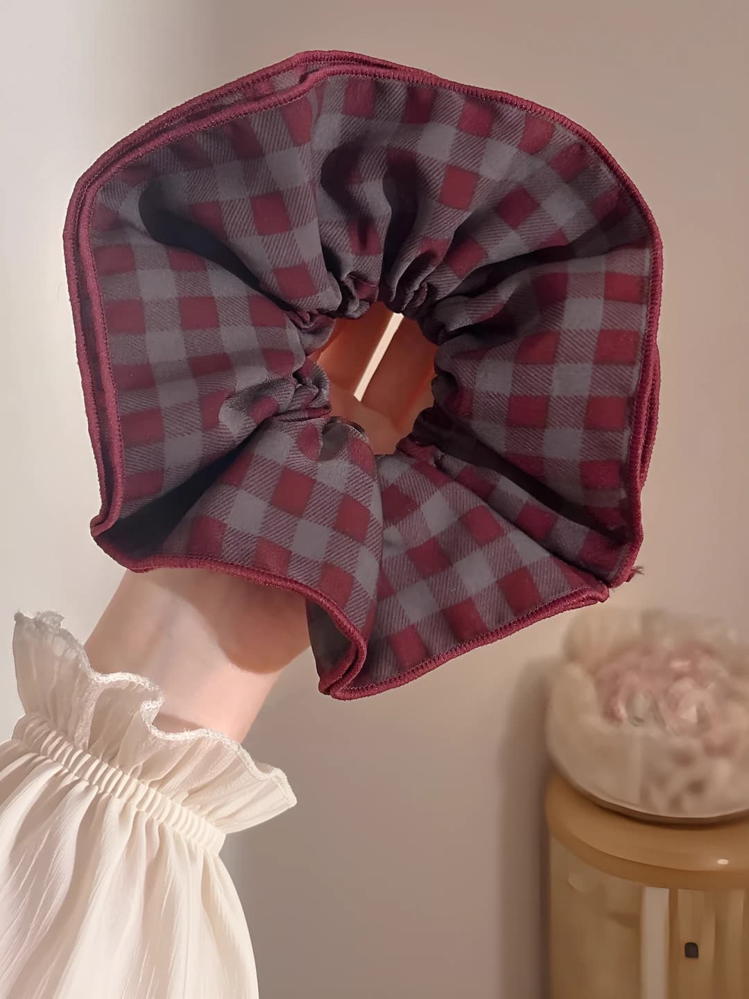 Purple double-layer plaid ~18 cm