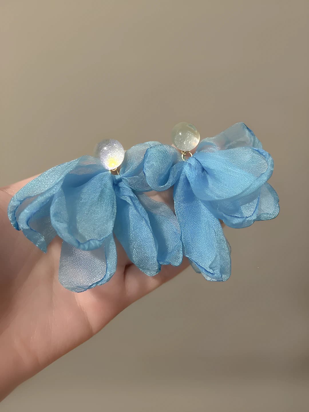 Blue chiffon stud earrings