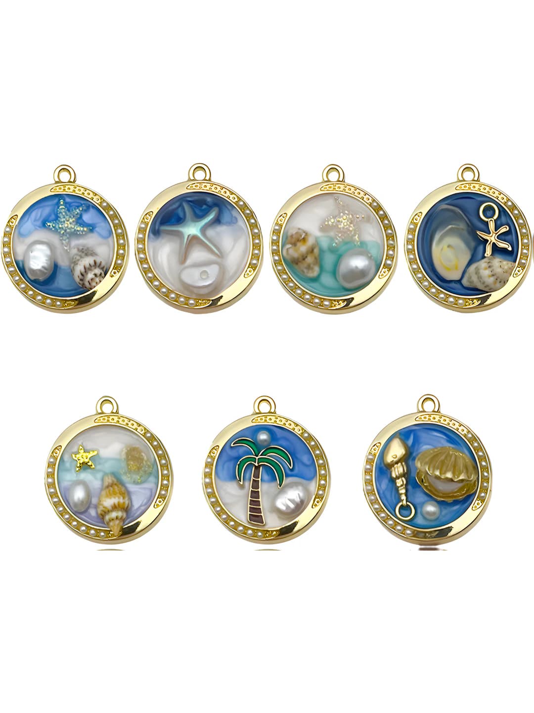 7 pcs mixed, oil drop, colored, ocean, 25.5 g