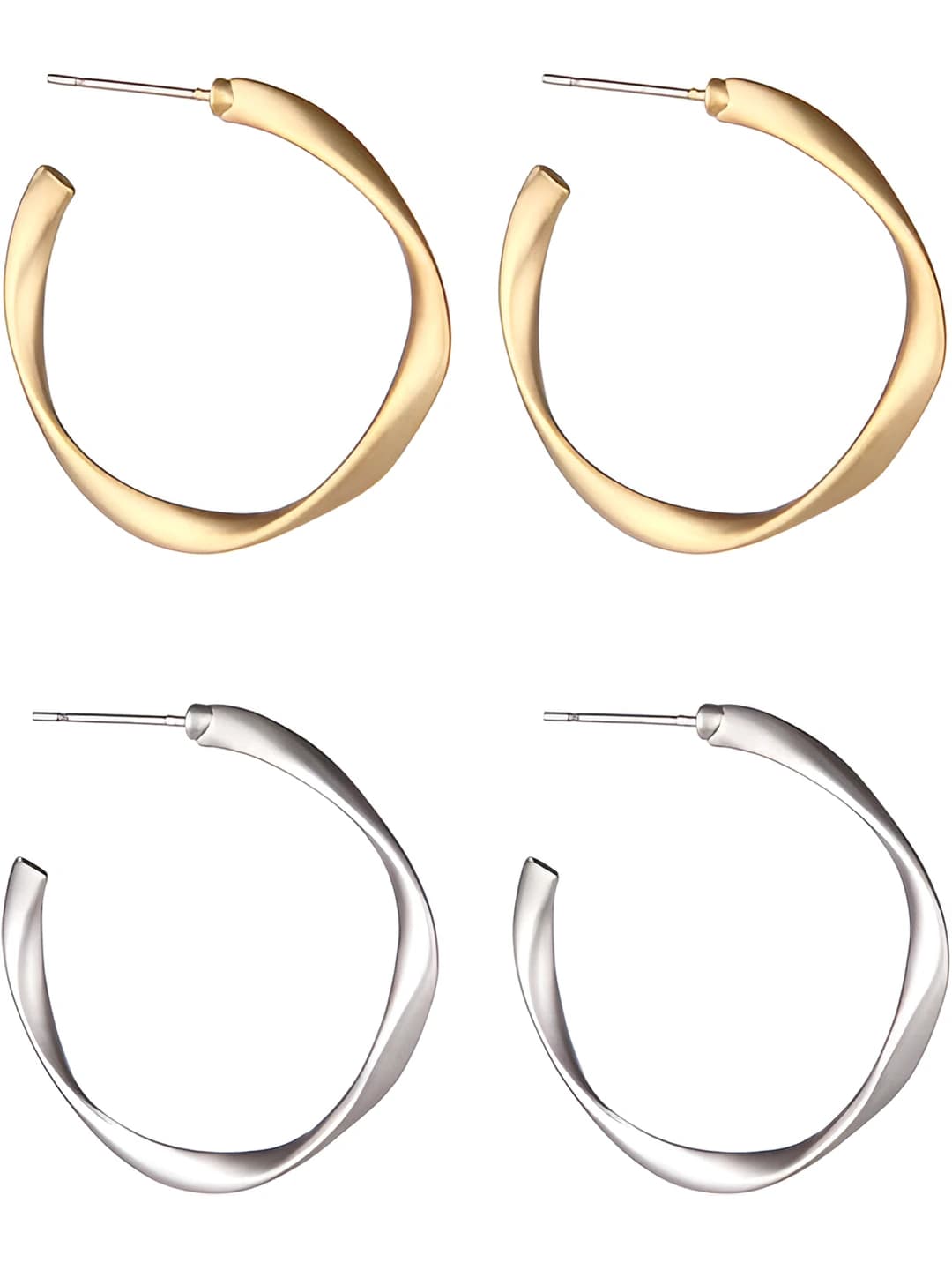 Women's geometric C-shaped hoop earrings with silver posts