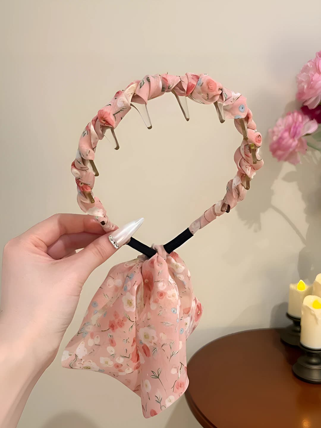 Pink fabric headband