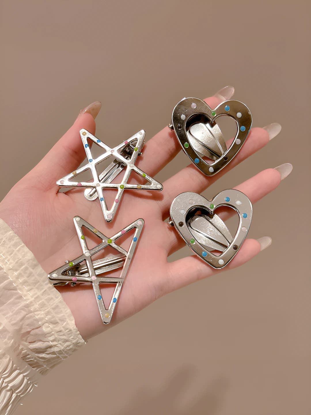 Metal, heart, star, 4 pcs