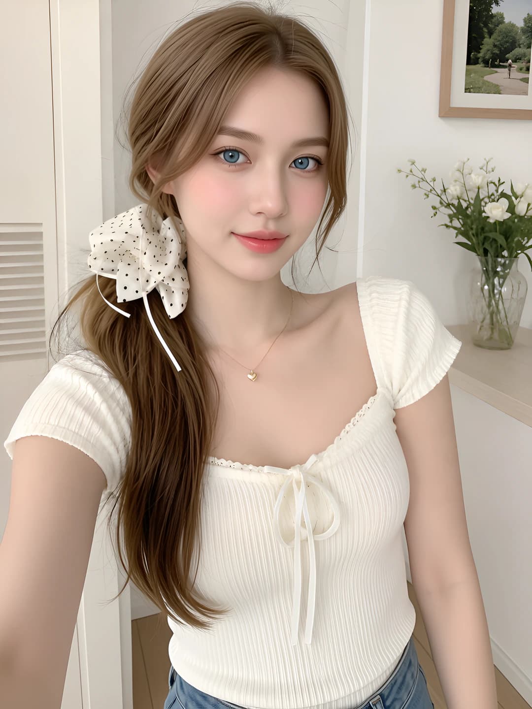 Women's large fabric scrunchie hair tie made of polyester