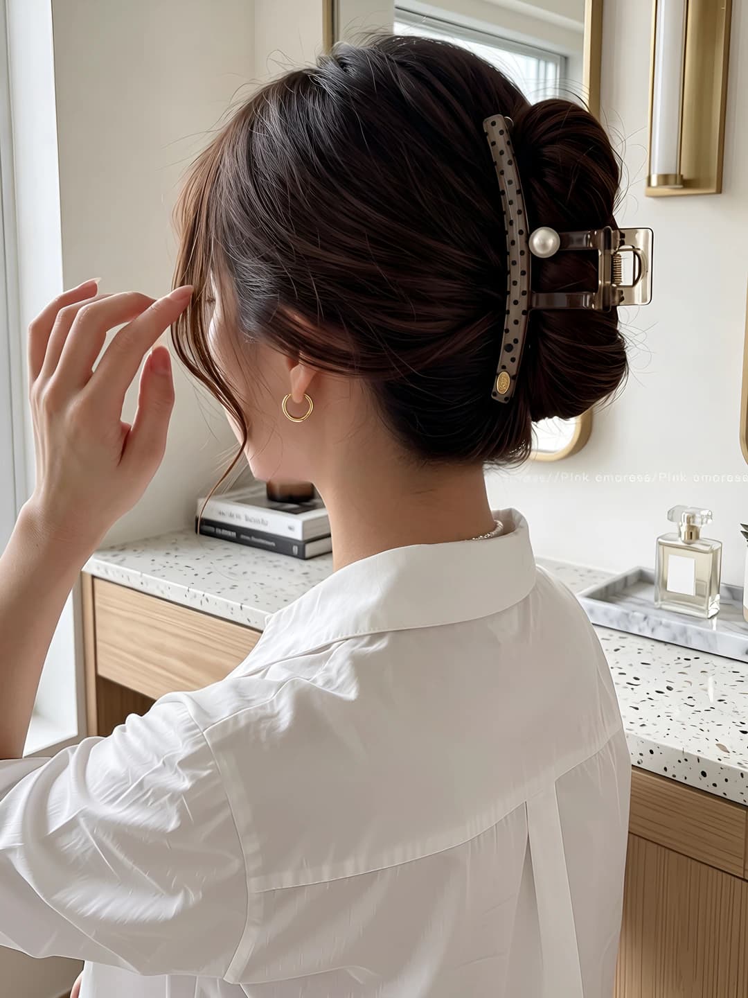 Women's hair clips and combs: black dot, large size, for thick hair, acrylic, handmade, design element - geometry, style - korean