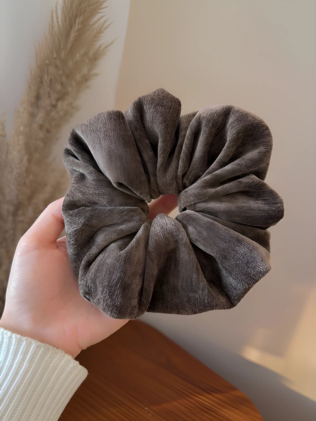 Brown double velvet hair tie-13 cm