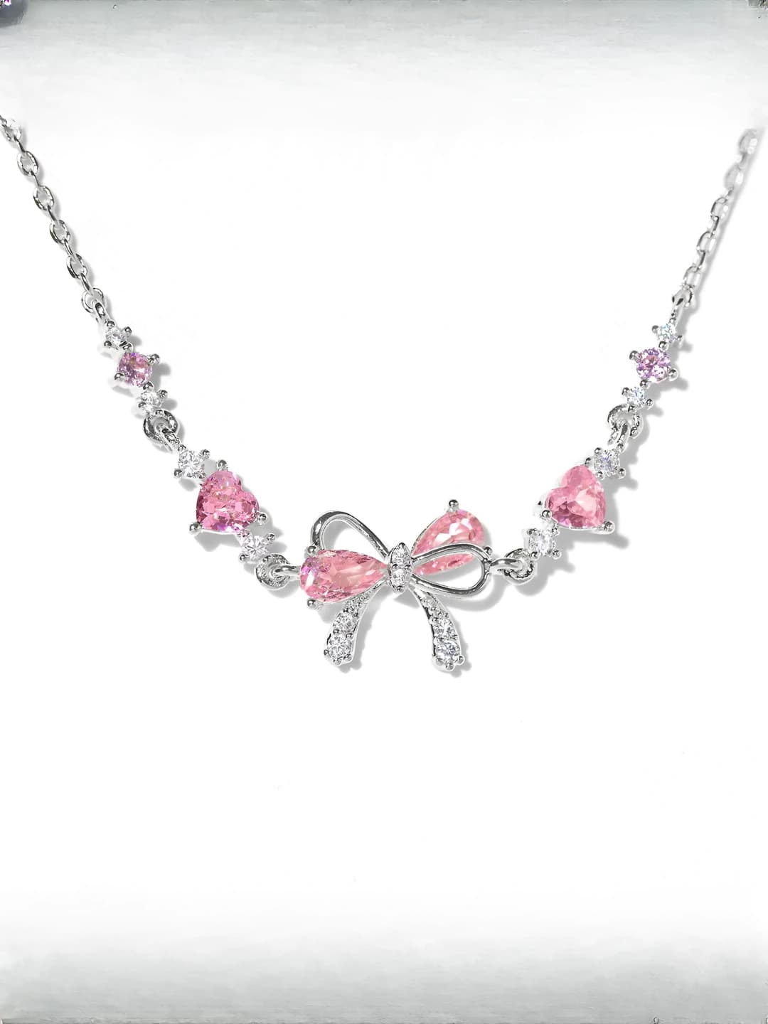 Bow and heart bracelet (White gold)
