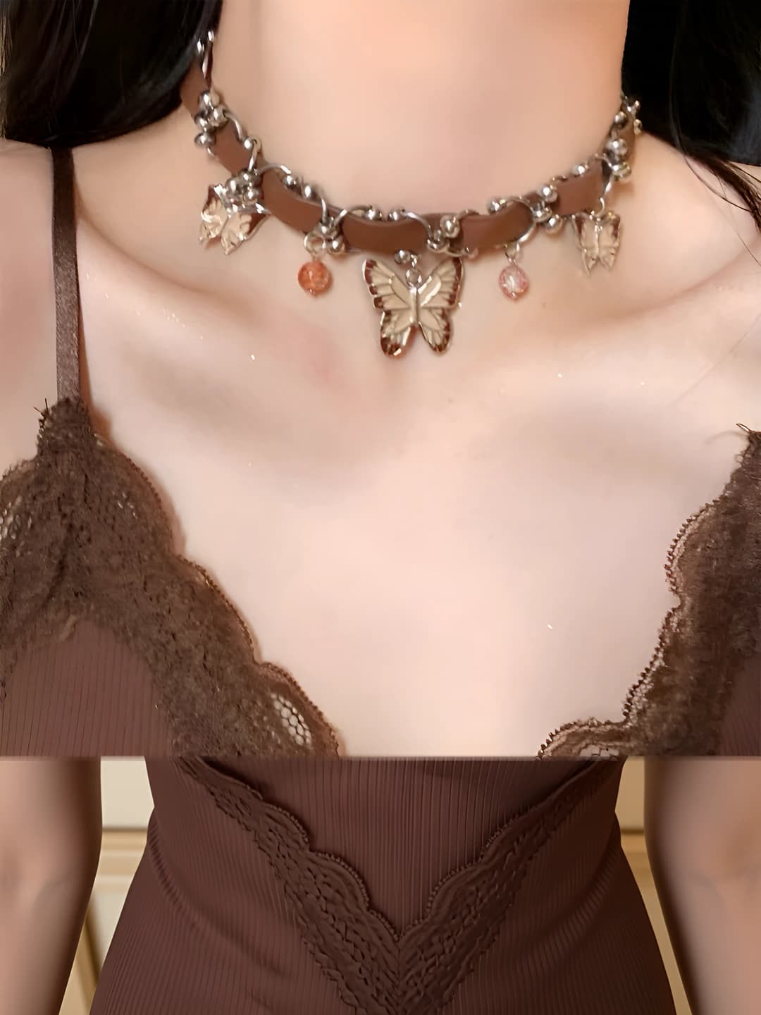 Retro choker for women, necklace with butterfly-shaped stone