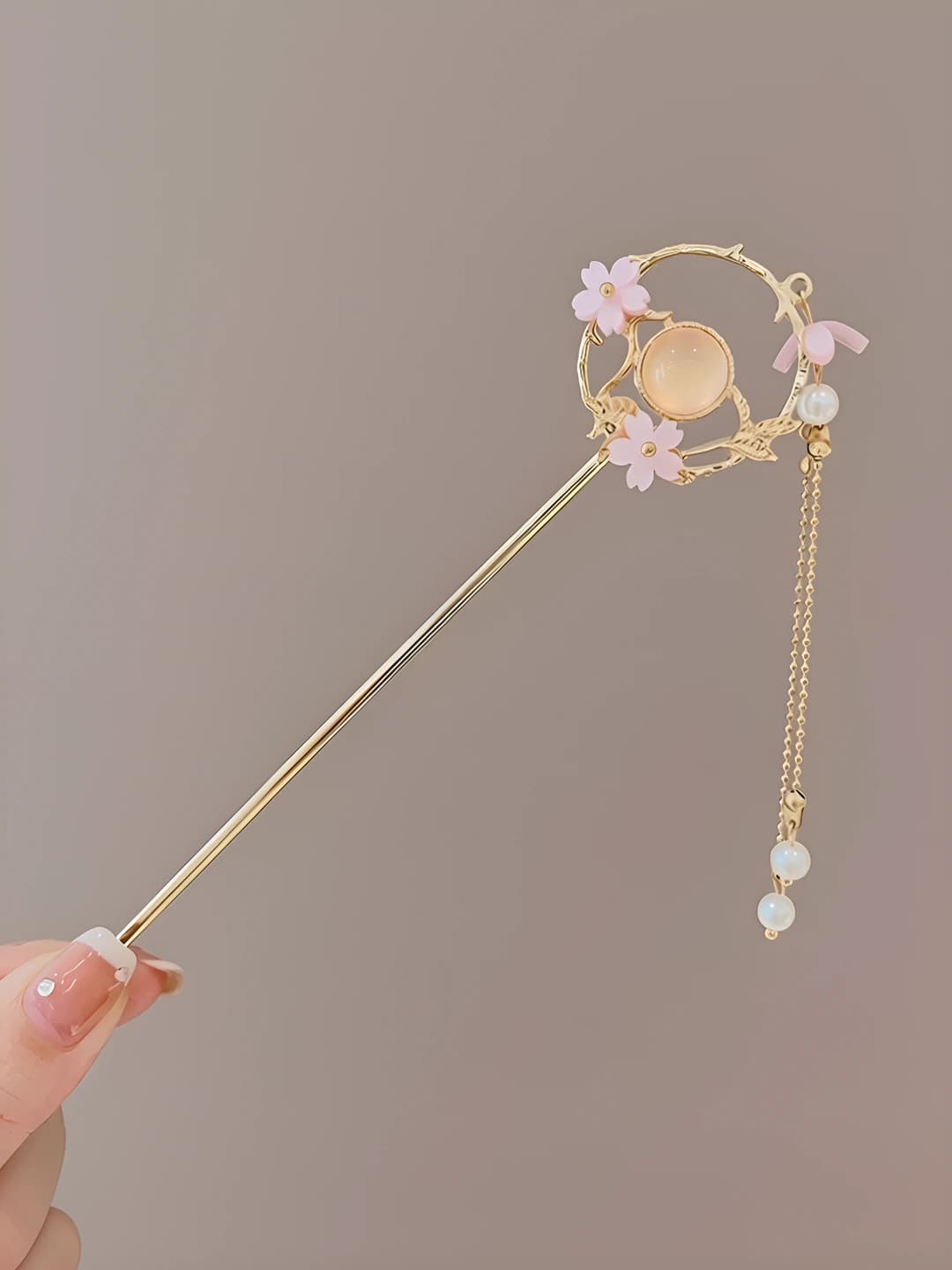 11# Pink flower wreath cat eye tassel hairpin (bagged)