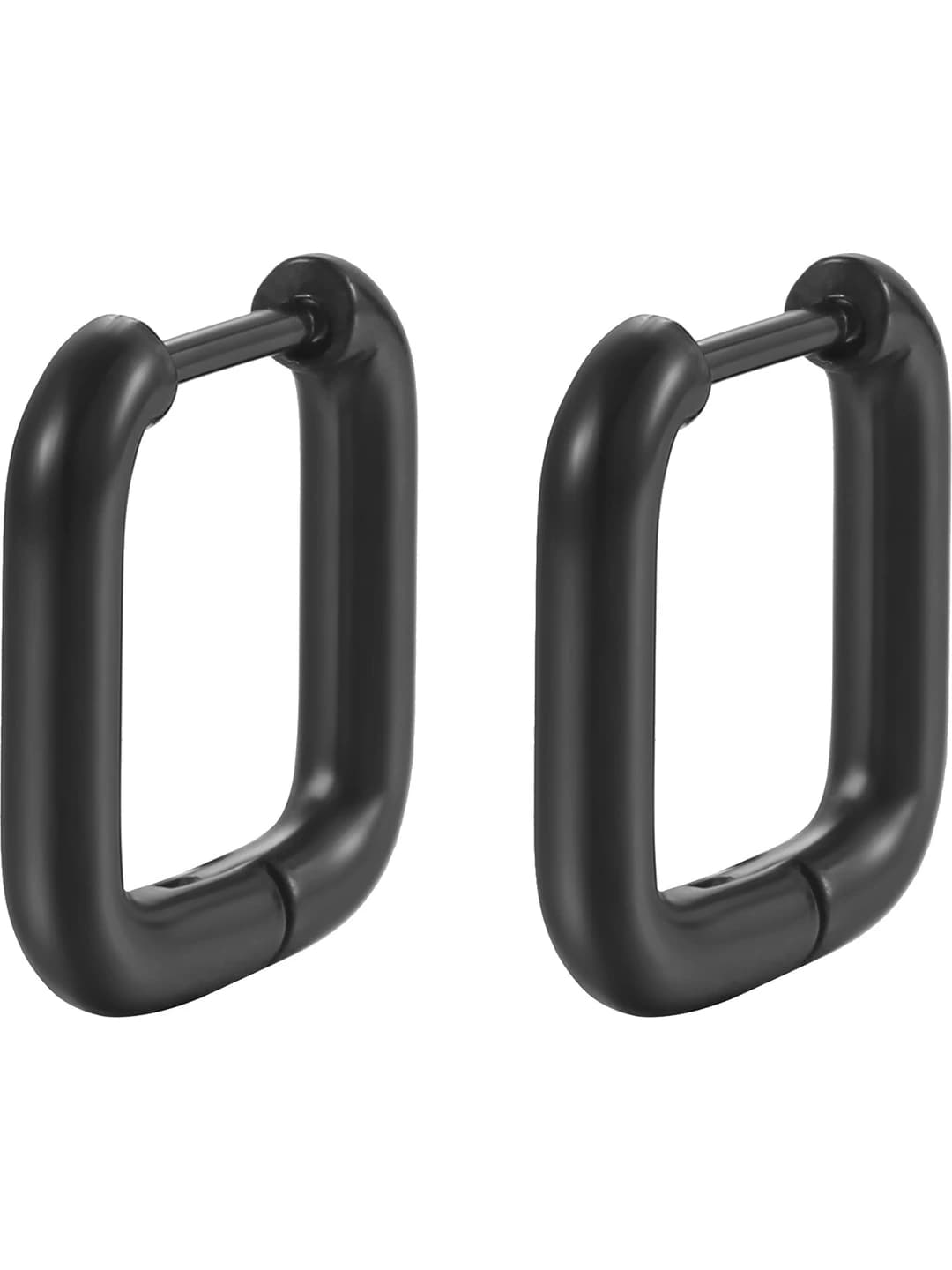 Round line square black earrings, 1 pair