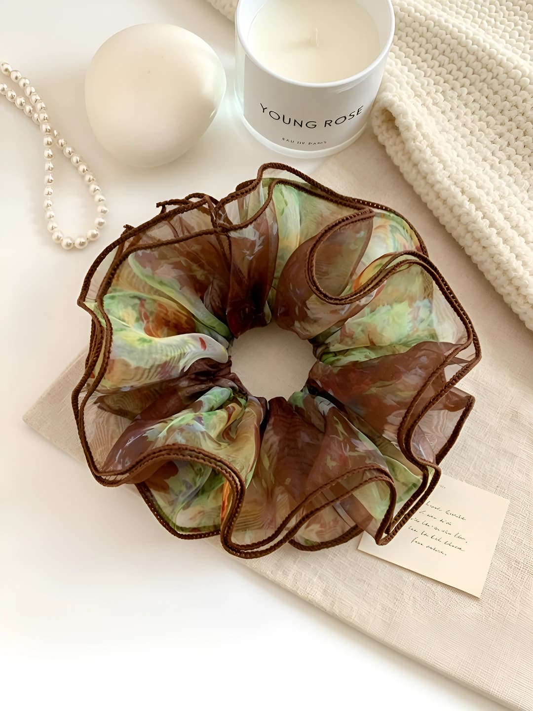 Green-brown gradient print scrunchie