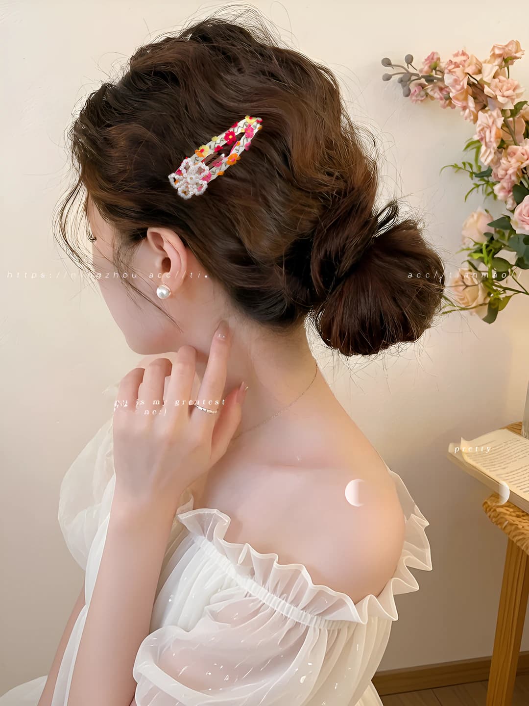 Жёлто-розовые цветы зажим ~7.5 см