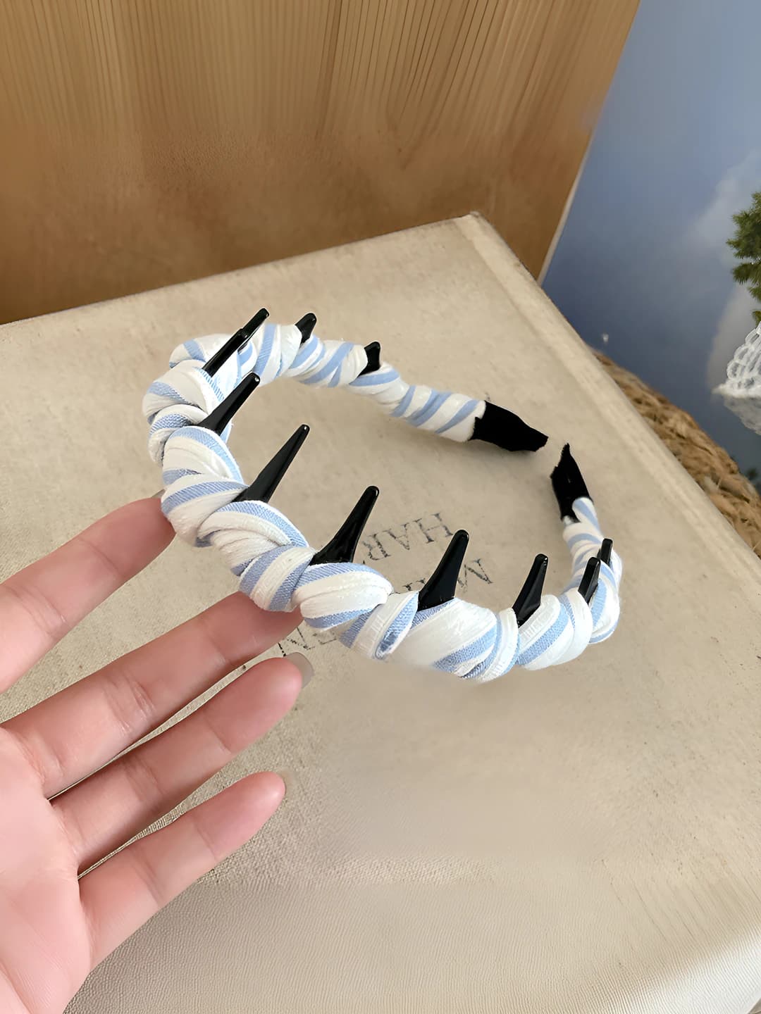 Blue striped headband
