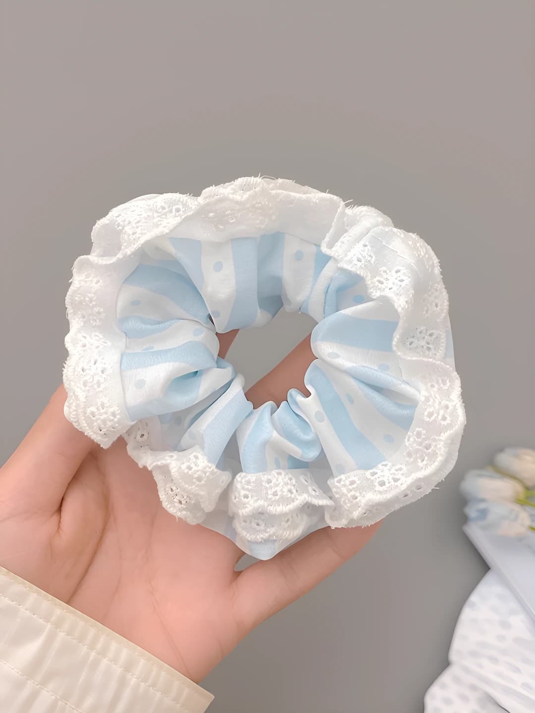 1# Blue polka dot lace