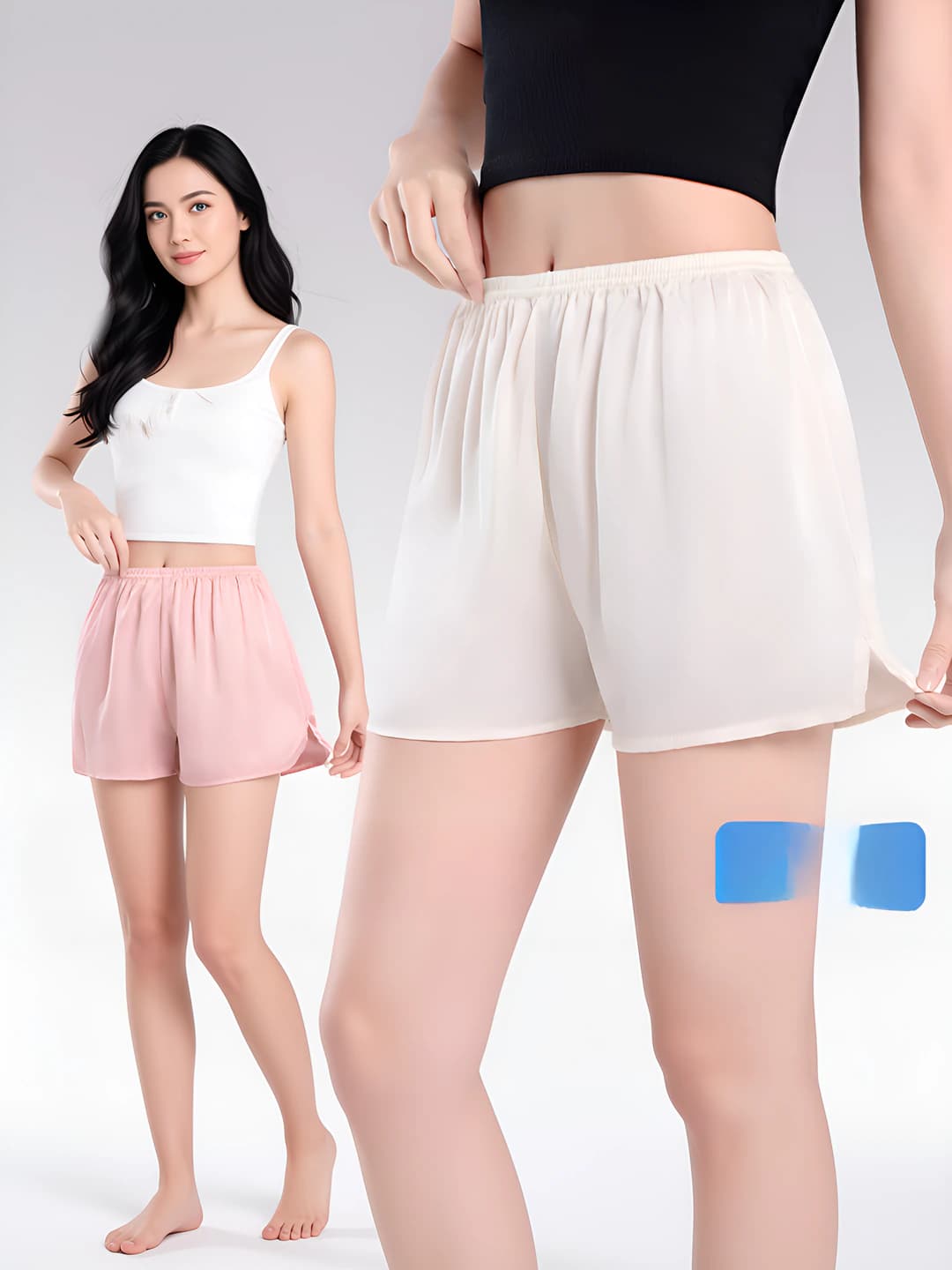 Women's ice-silk fabric shorts, thin, loose fit, quick-dry, solid colour, plus size