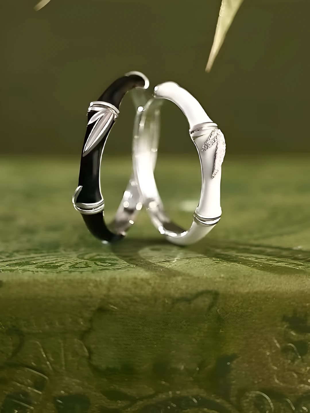 Women's couple ring set: bamboo node design, alloy, adjustable, unique style