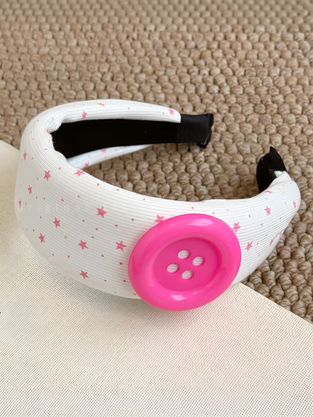 Rose button white headband