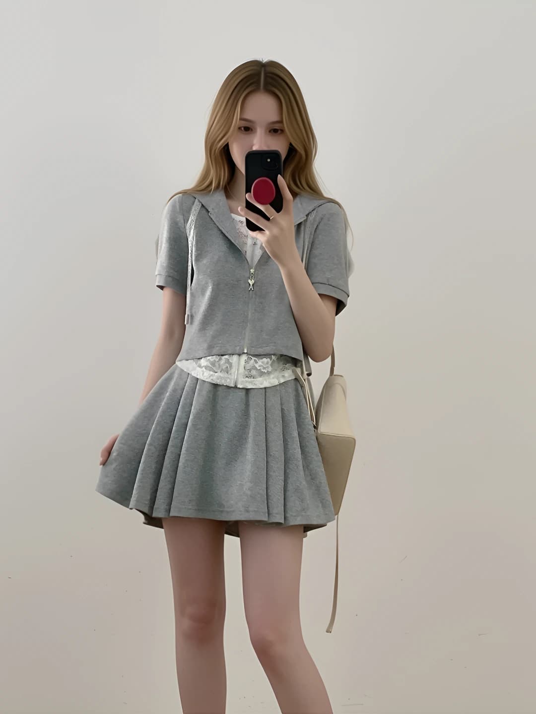 Grey set [Short sleeve + Skirt]