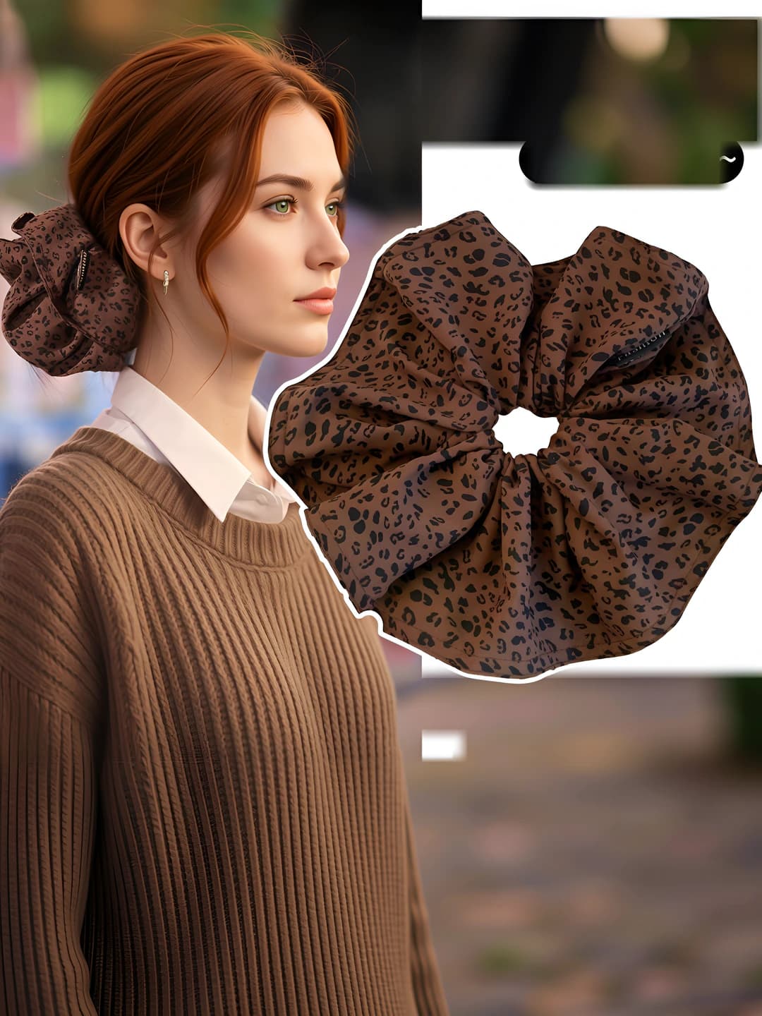 Double dark coffee leopard hair tie