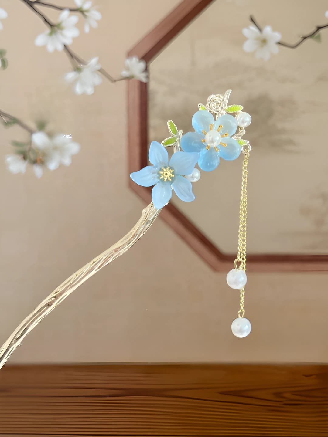 2# Blue peach blossom hairpin