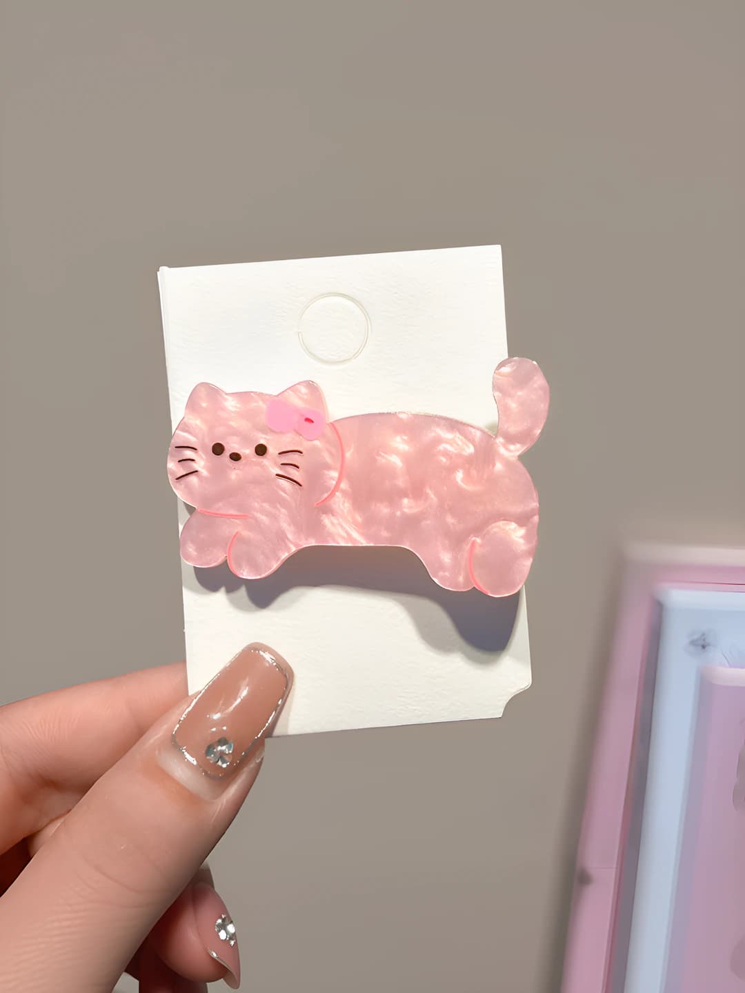 2# Pink cat hair clip 5.5cm