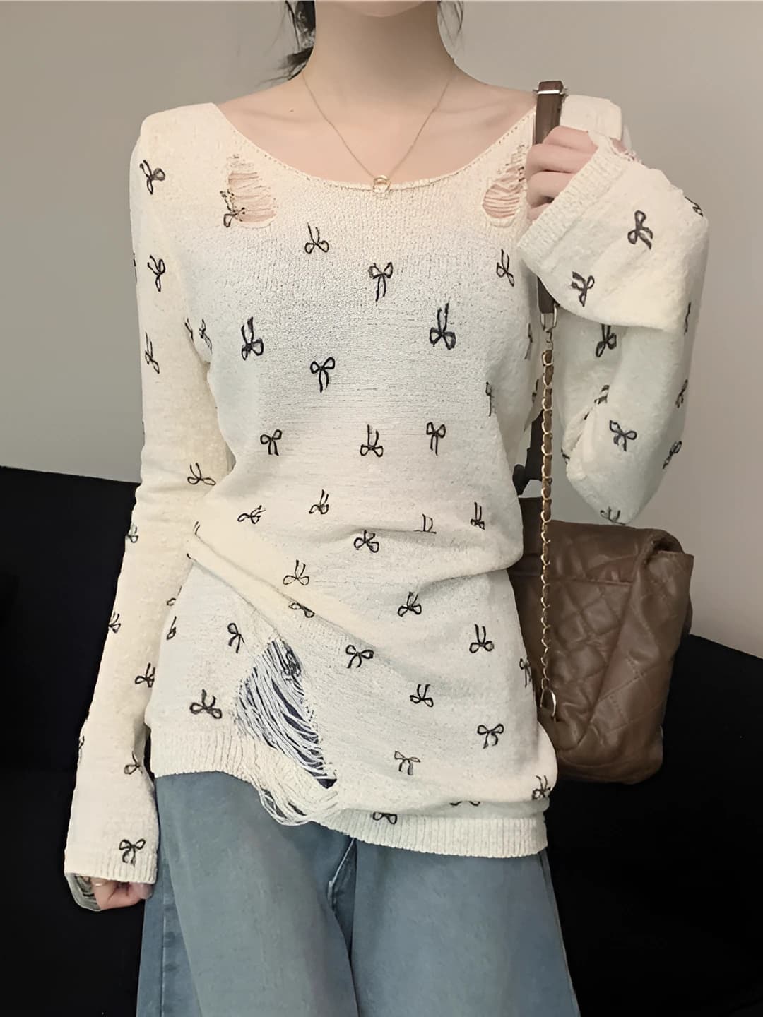 Women's thin knit top, long sleeve, crew neck, slim fit, summer, sun-protective, loose fit