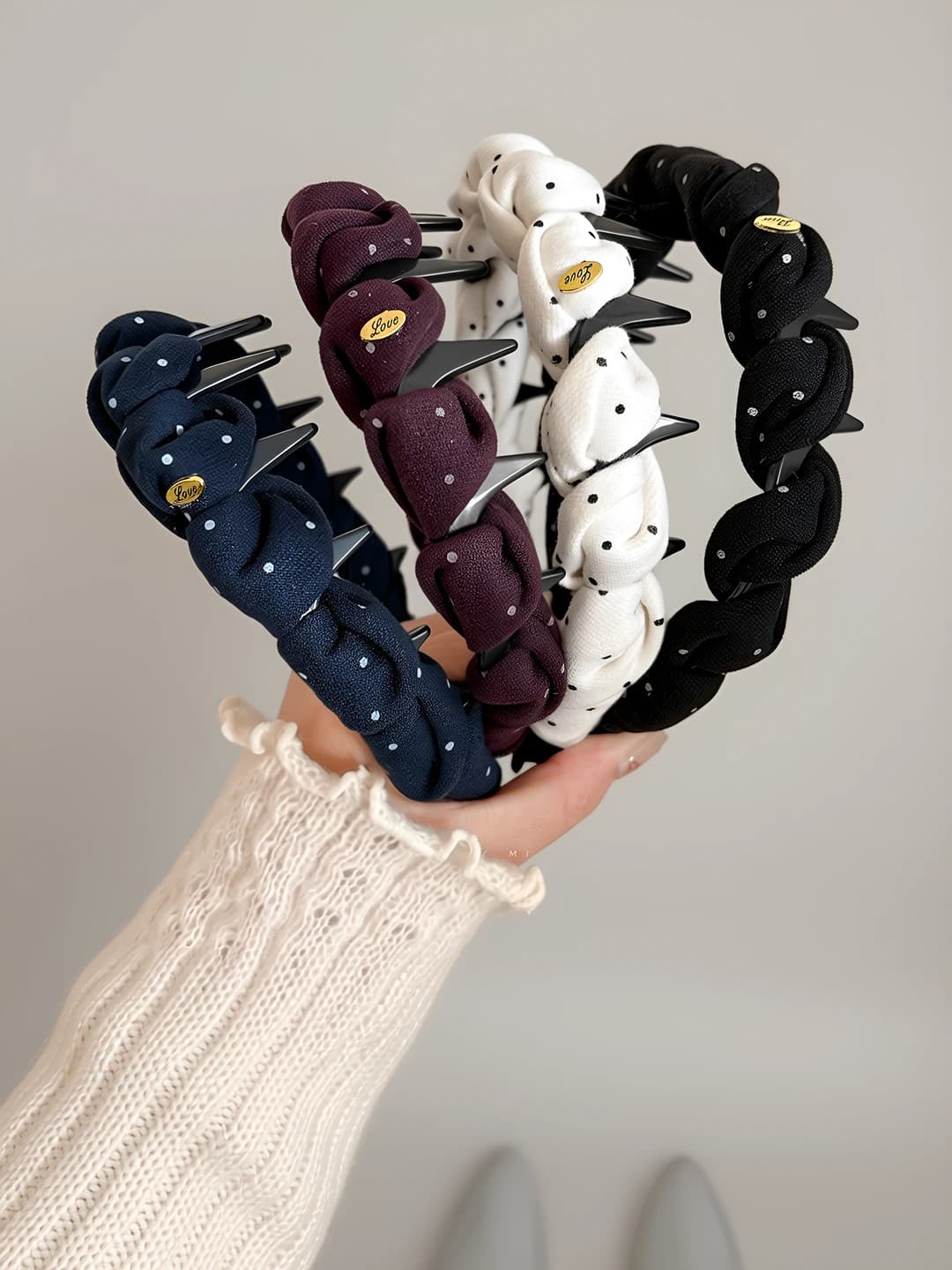 Women's fabric polka dot headband with teeth, non-slip, Korean style