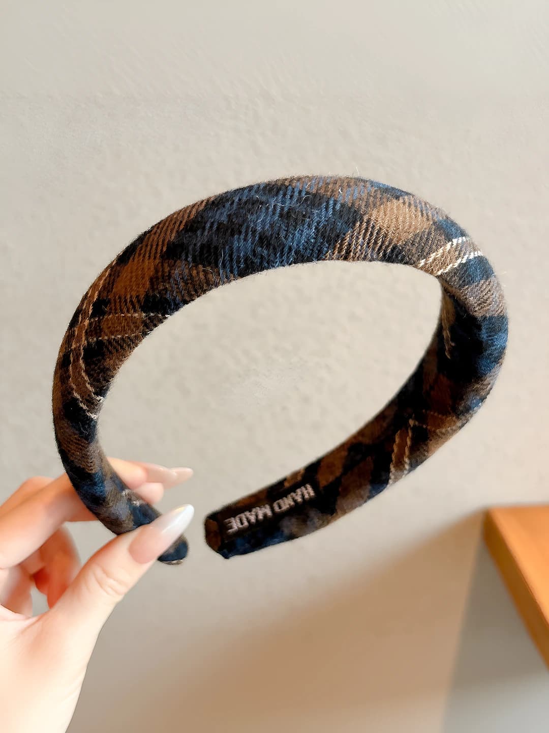 4# Blue plaid headband (wide edge)