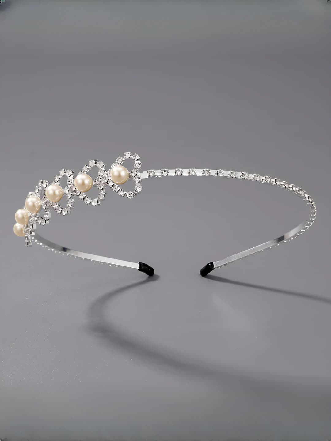Silver heart rhinestone headband