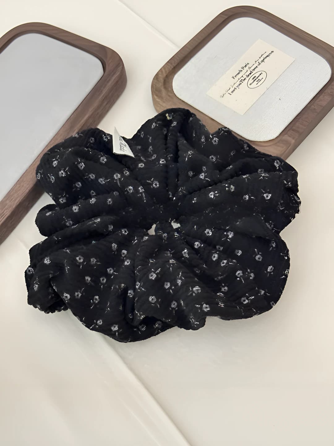 3# Black small floral velvet hair tie