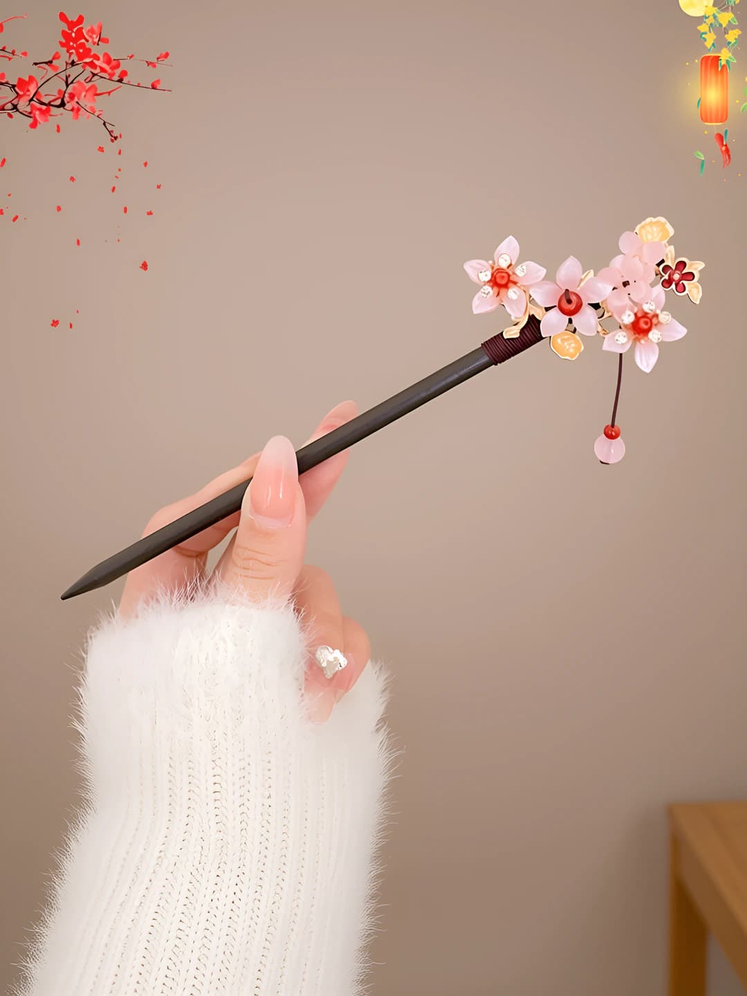 21# Pink flower pendant hairpin