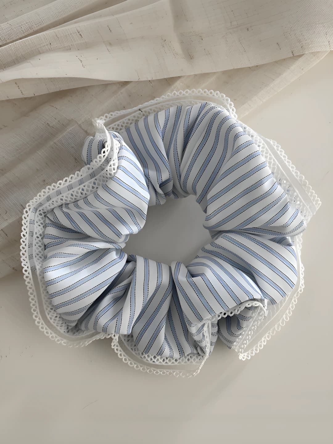 1# White striped - lace hair tie