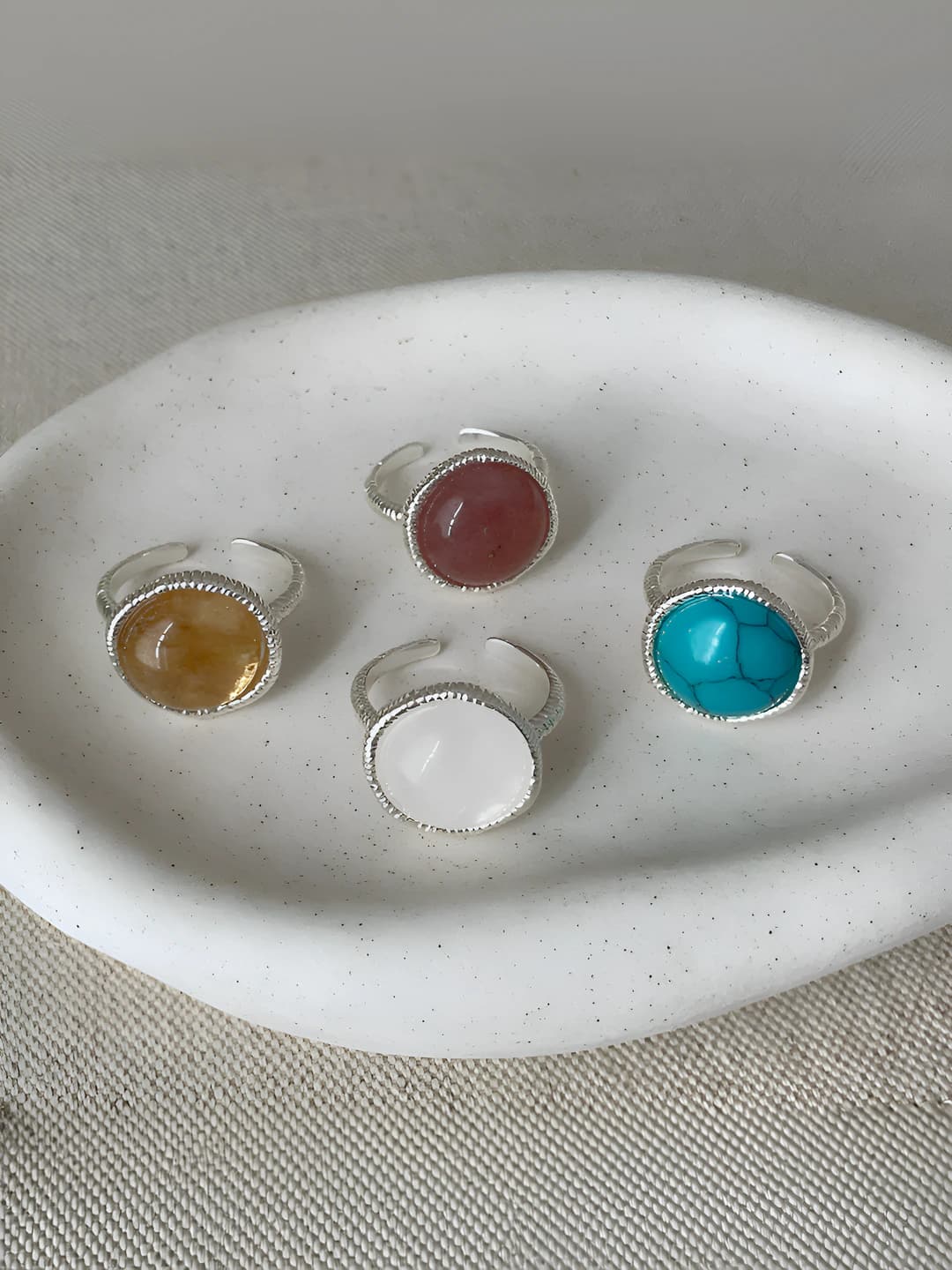 Women's open-back oval cabochon ring, copper, resin inlay, premium style