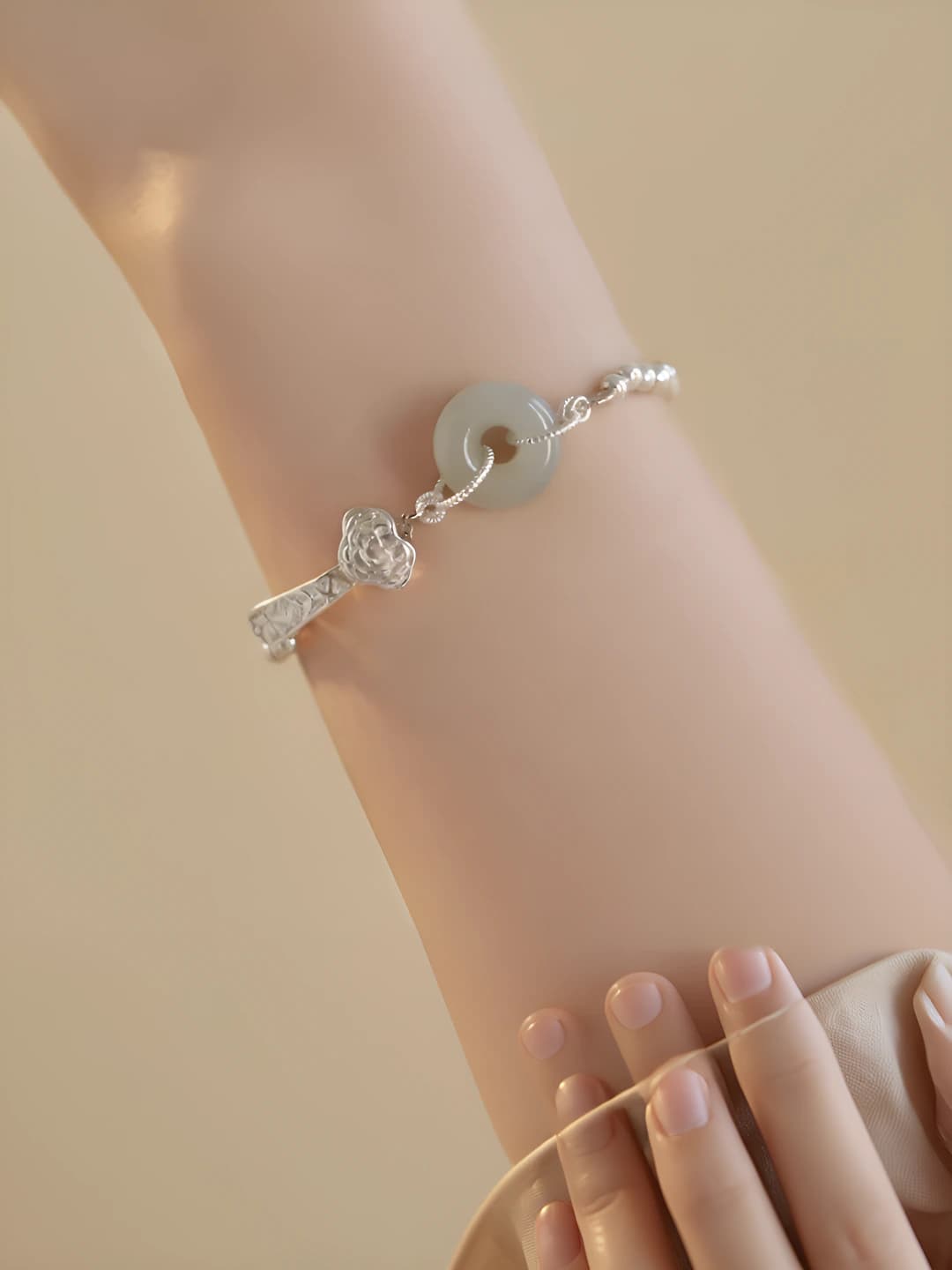 Women's retro style geometric shape bracelet with snowflake design element made of copper