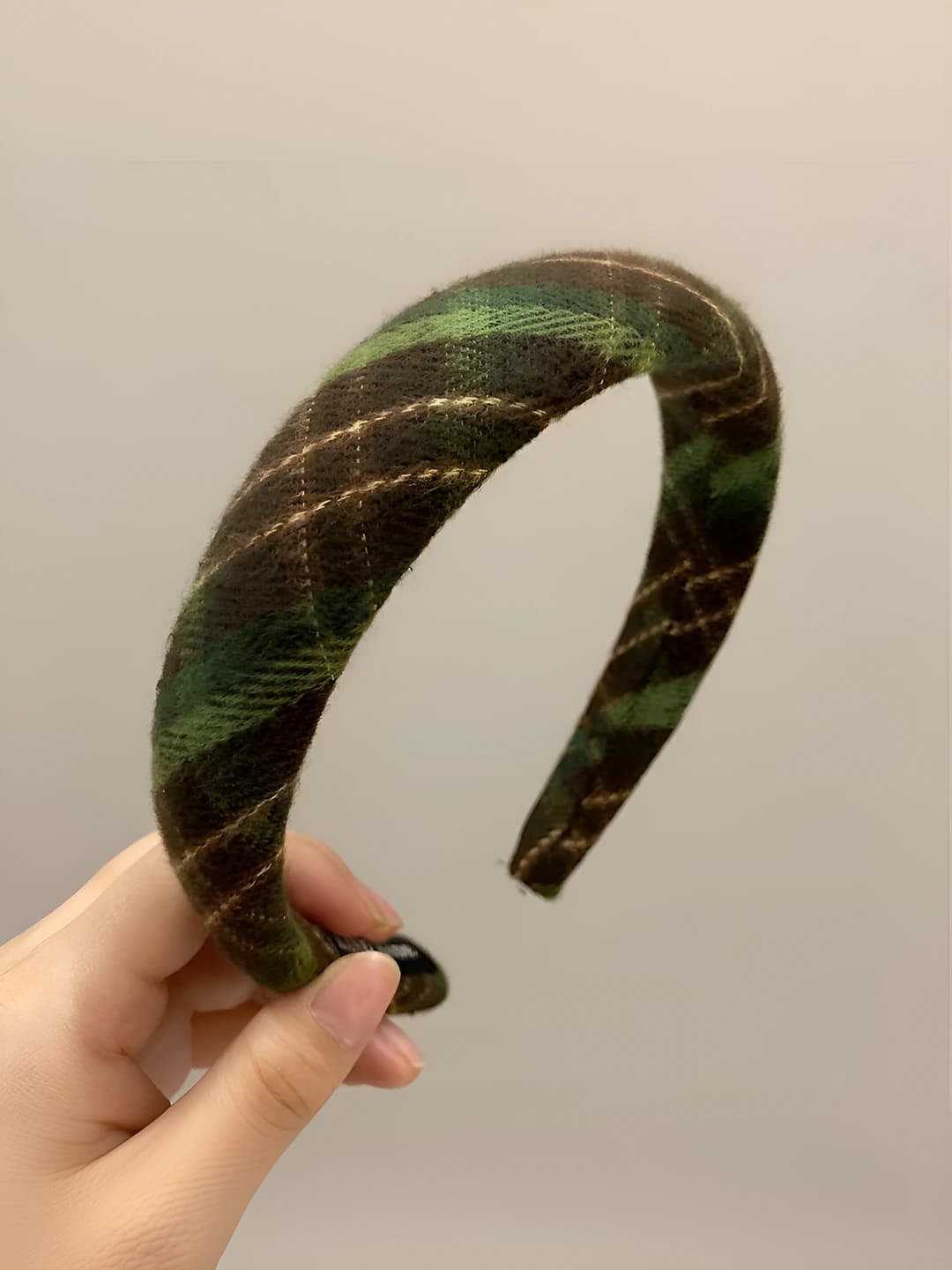 6# Coffee green plaid hairband (wide edge)