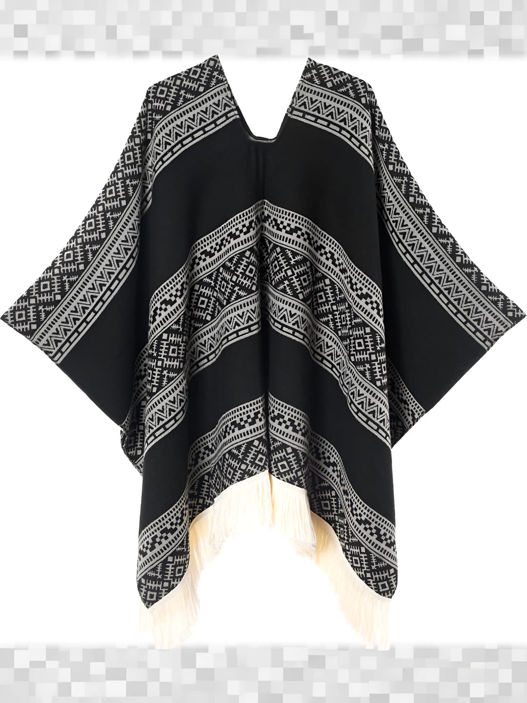 Ayollar uchun retro etnik uslubdagi poncho shawl, issiq saqlaydigan, to'rt mavsum uchun, monoxrom, uzaytirilgan model