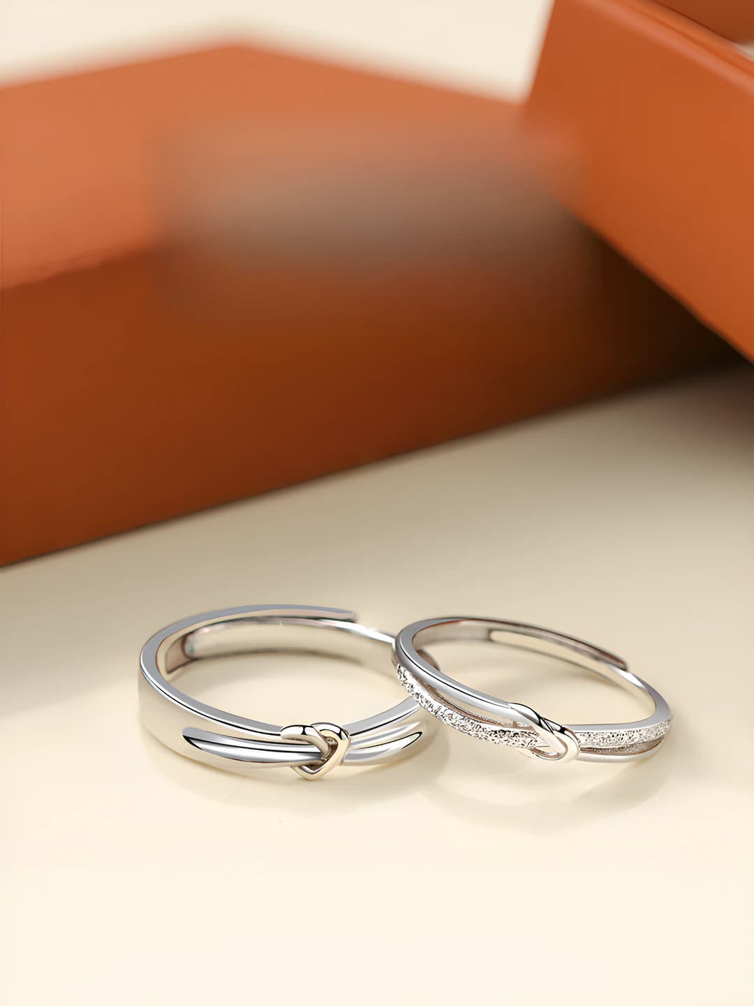 Open ring for couples, silver plated, star design element