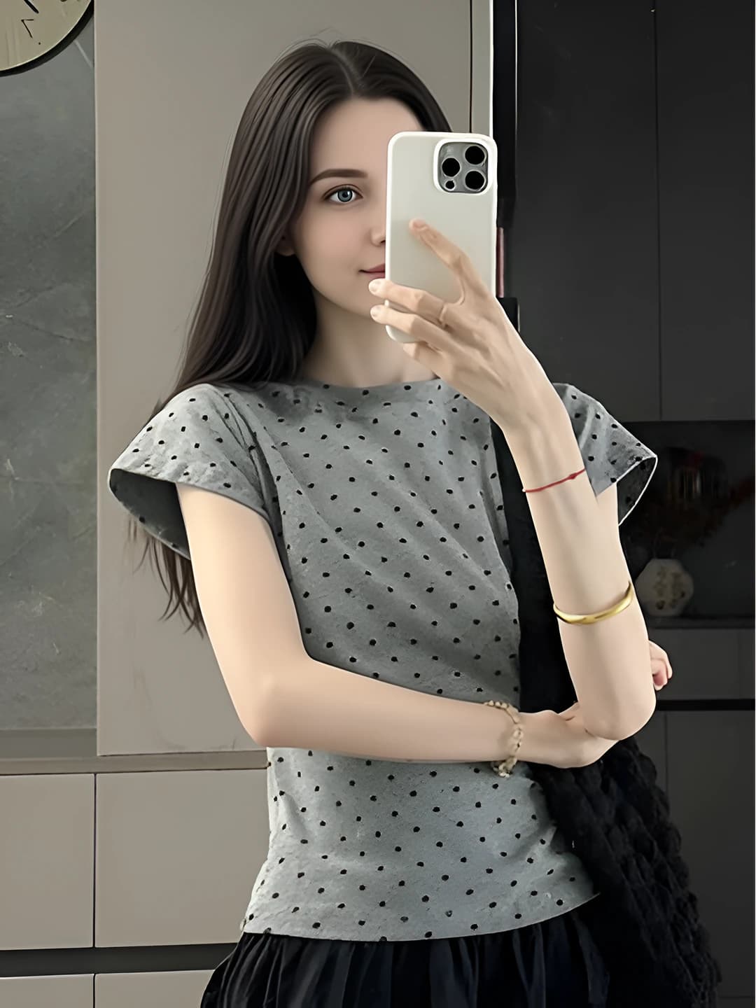 Grey polka dot short sleeve [Single]