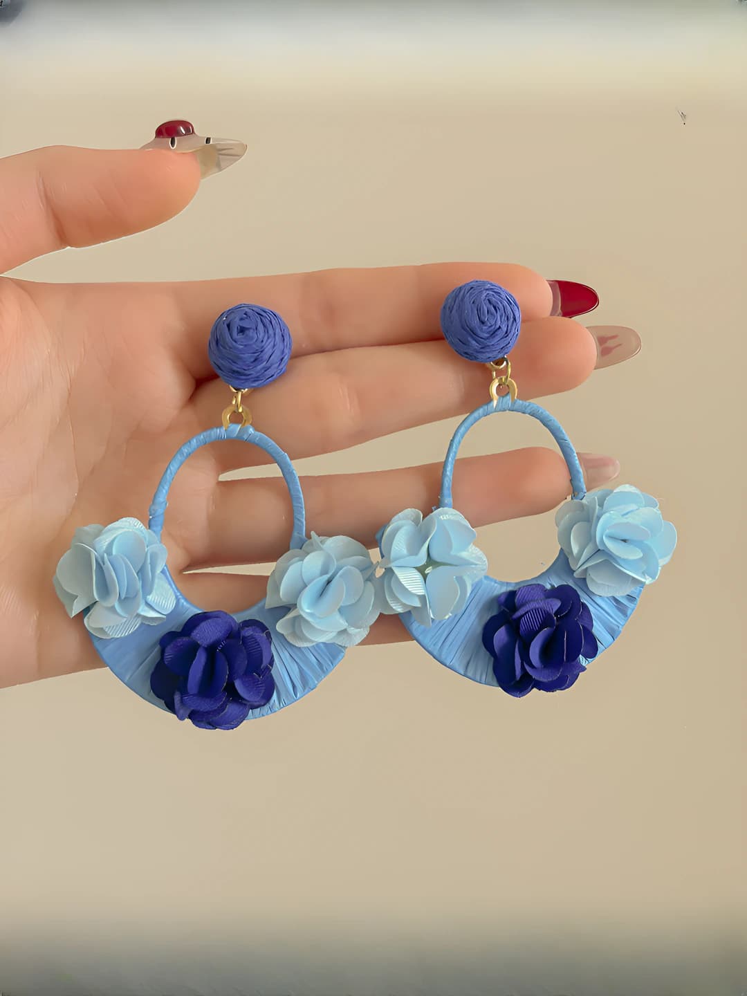 Blue floral basket stud earrings