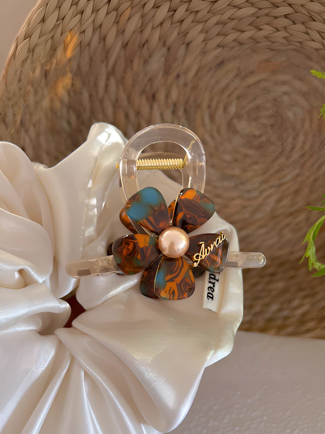 Blue coffee floral hair tie