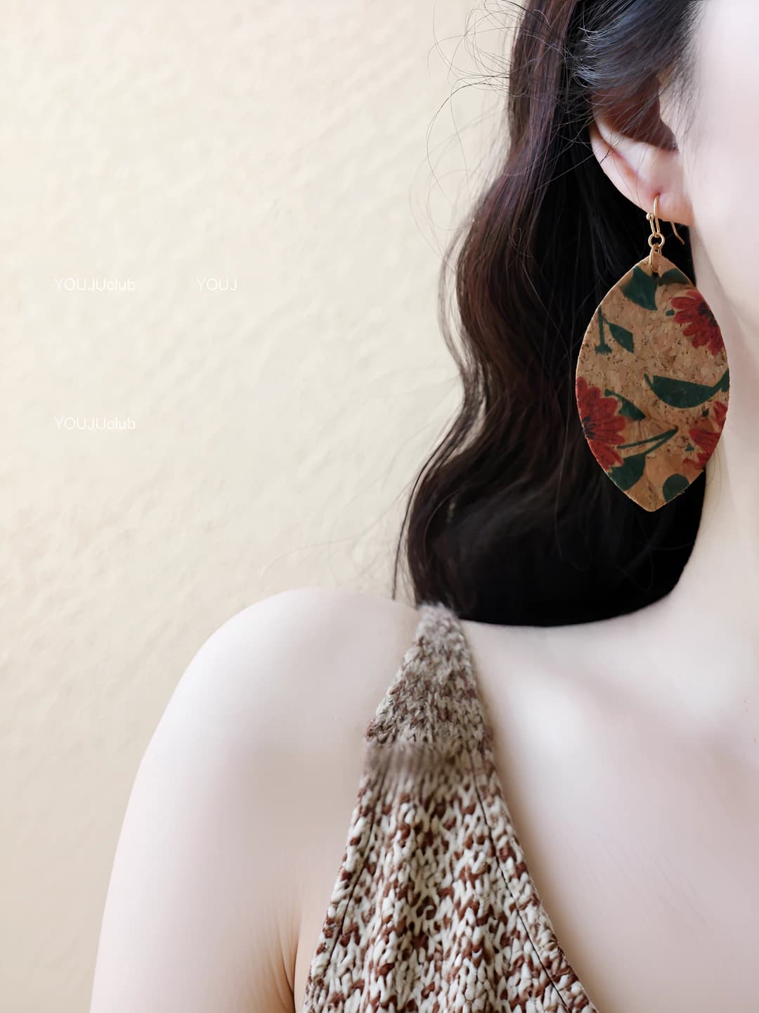 1# Ear hook - Coffee - Multicolour - Flower
