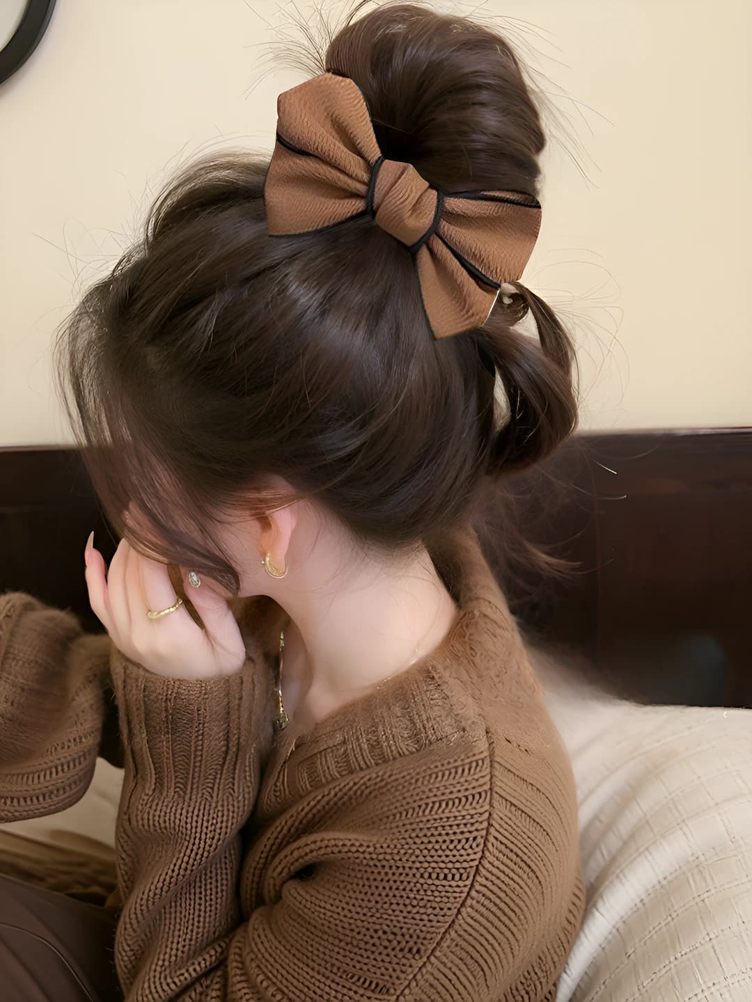 Coffee-Black Patterned Bow
