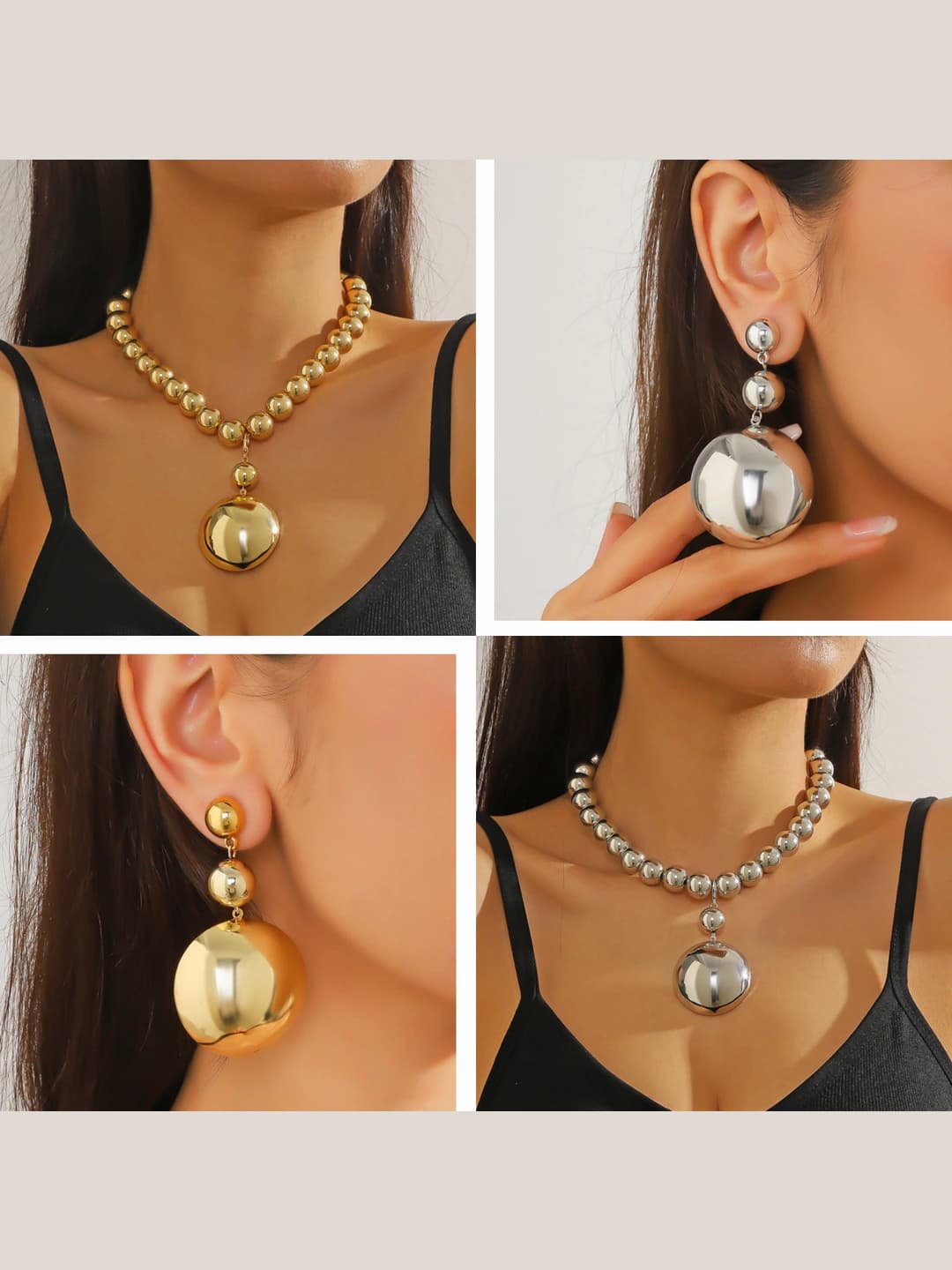 Ayollar uchun metallik munchoqli yonqaliq bo'lgan choker qo'g'irchoq