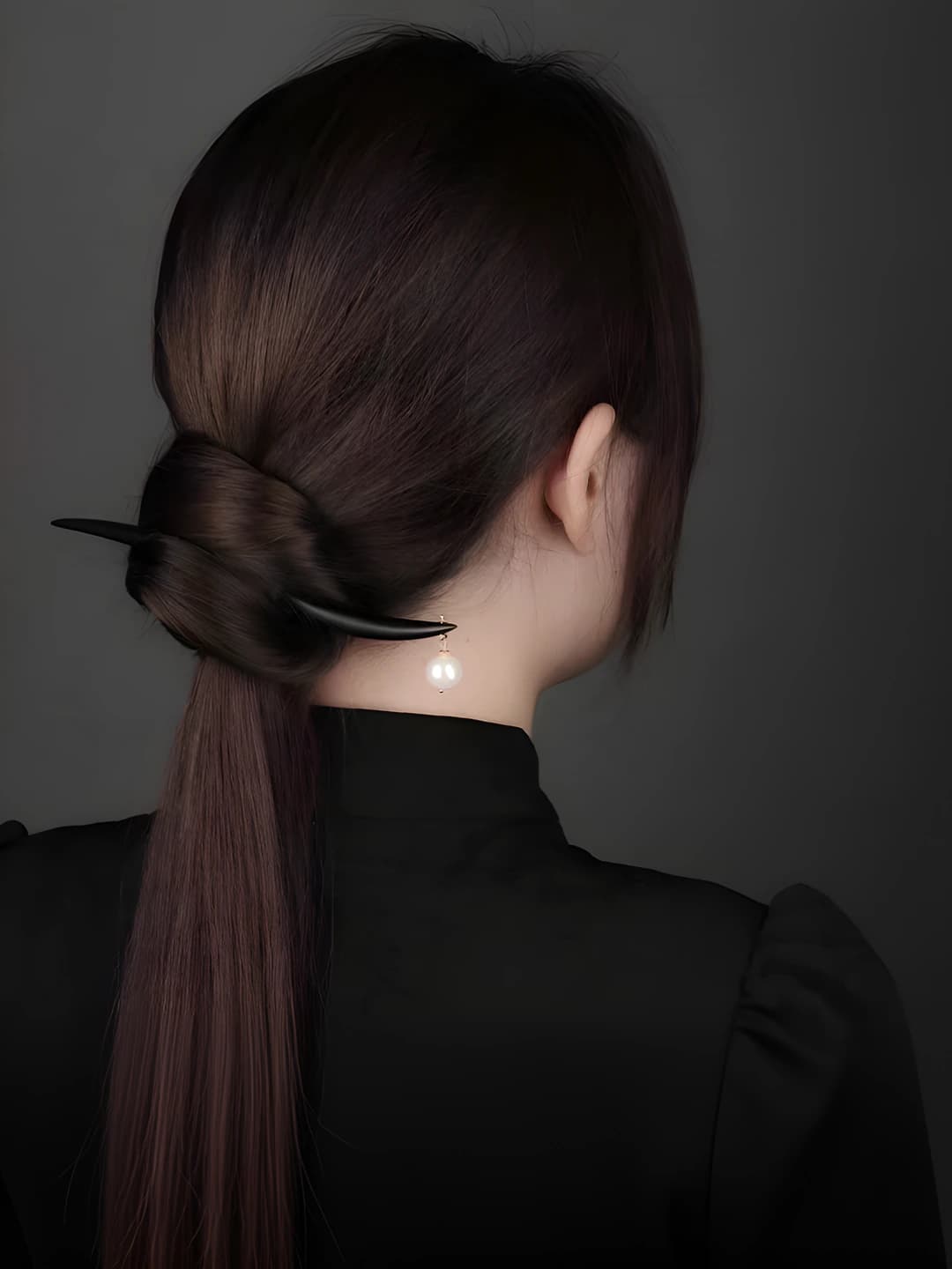 B50 Natural pearl and black ebony hairpin