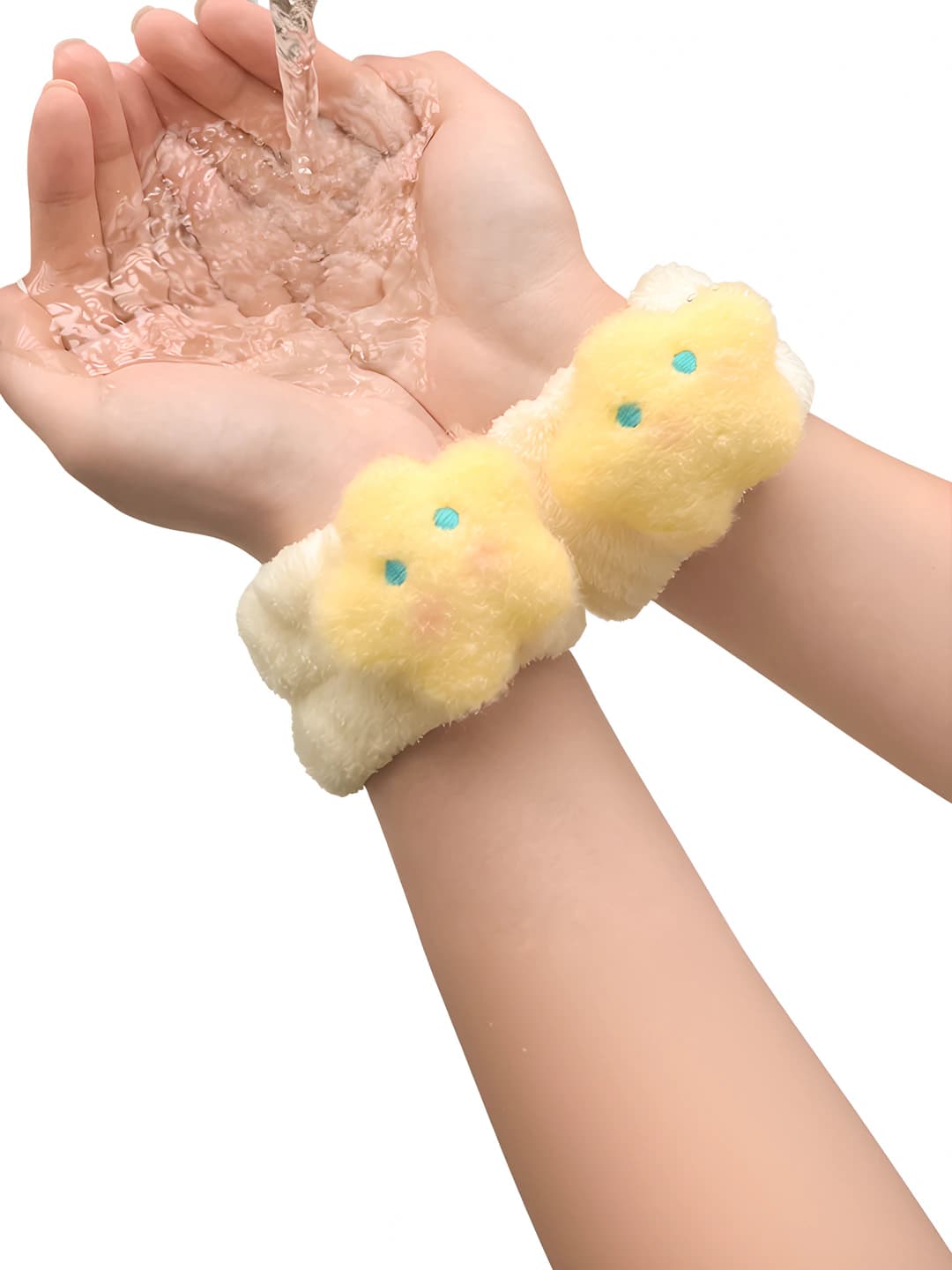Women's plush water-catching wristband, yellow, star and moon pattern, stretch
