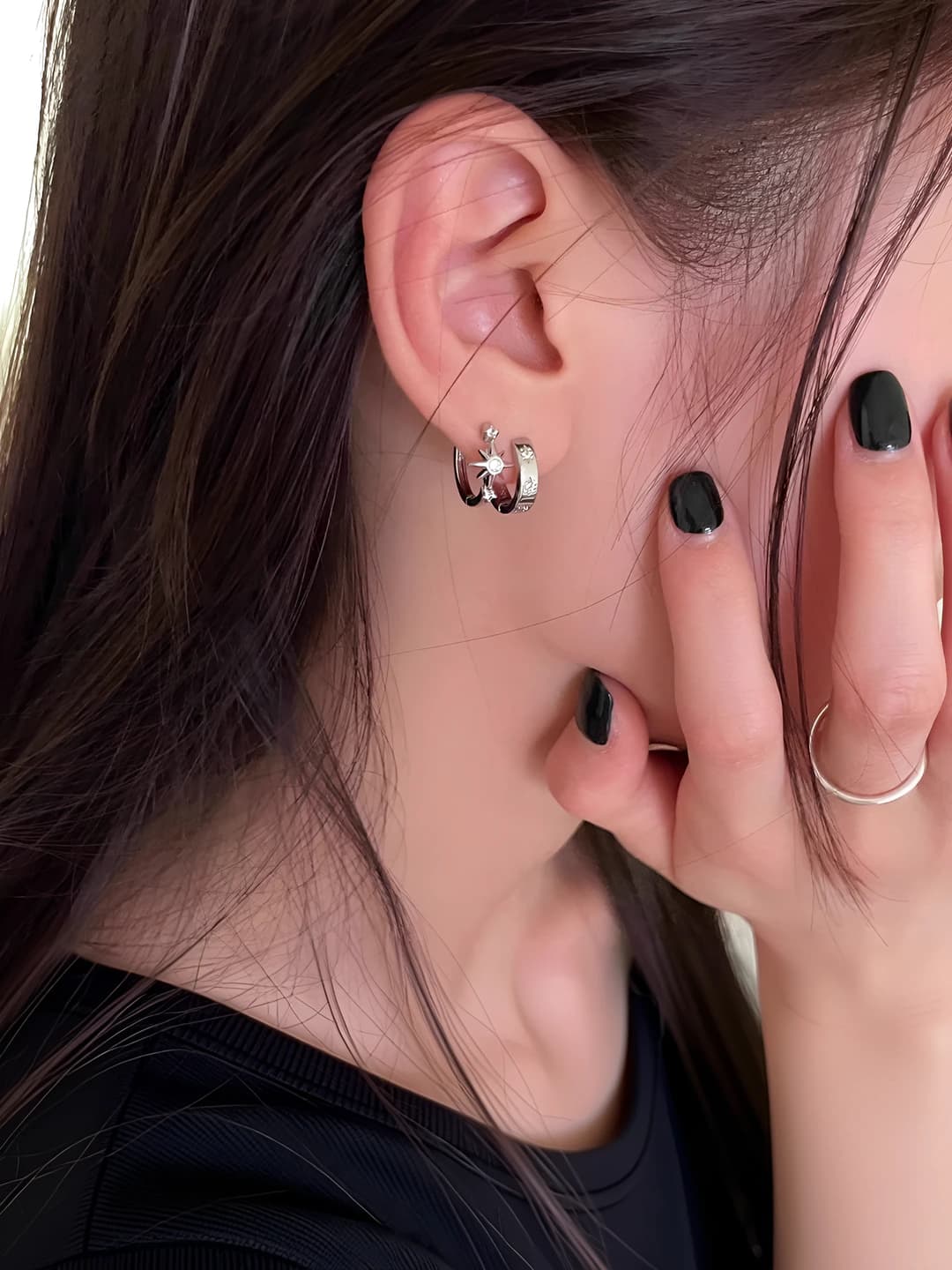 Women's asymmetric star hoop earrings, copper, electroplating, design element: star, style: individual