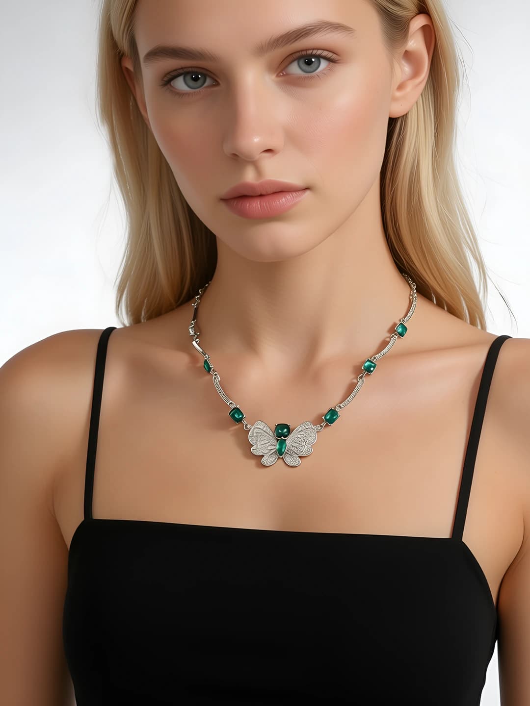 Women's butterfly rhinestone necklace, metal, 31-40 cm, 30 g