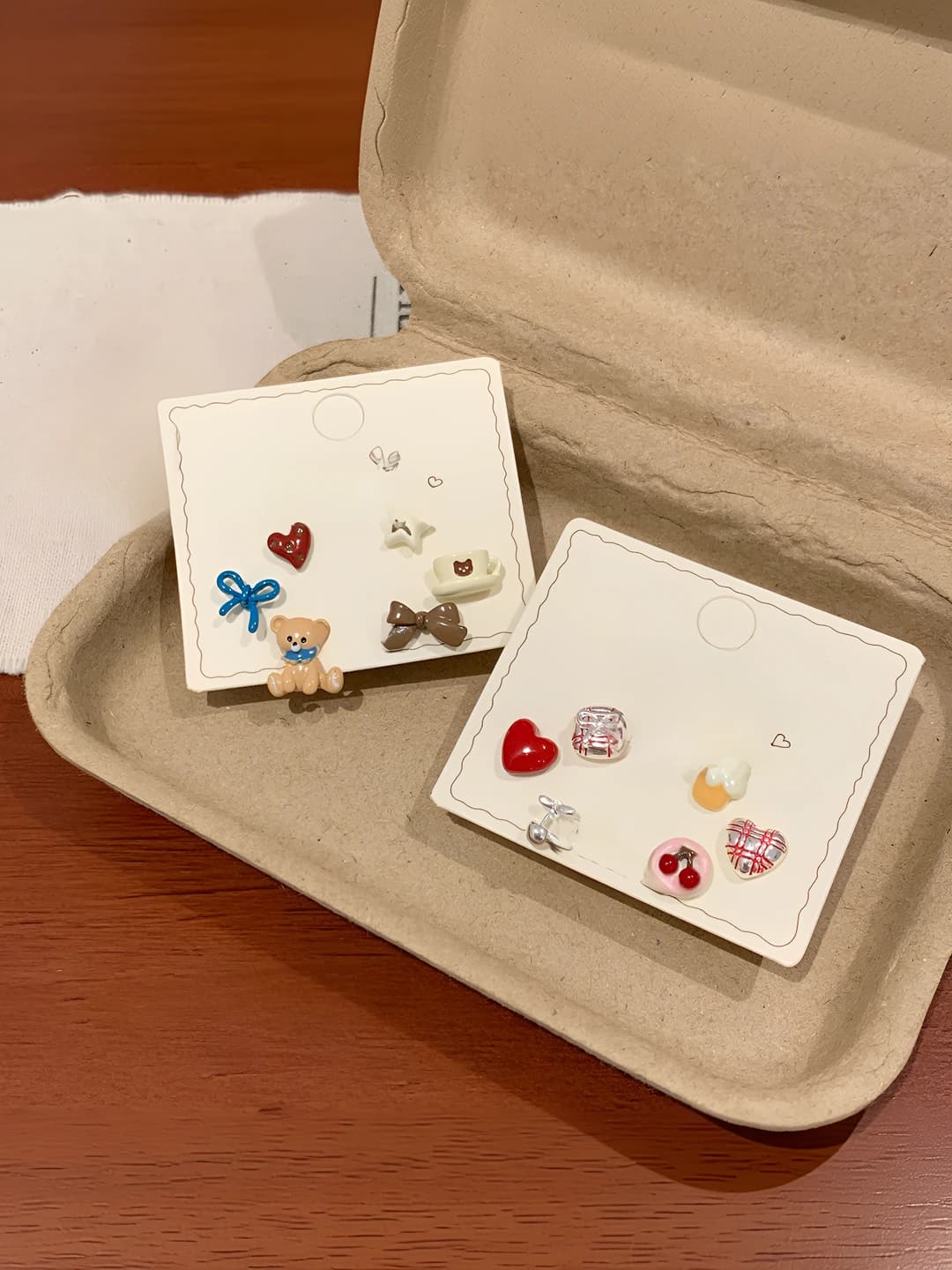 Women's checked and heart-shaped stud earrings set, with 925 silver post, small and sweet
