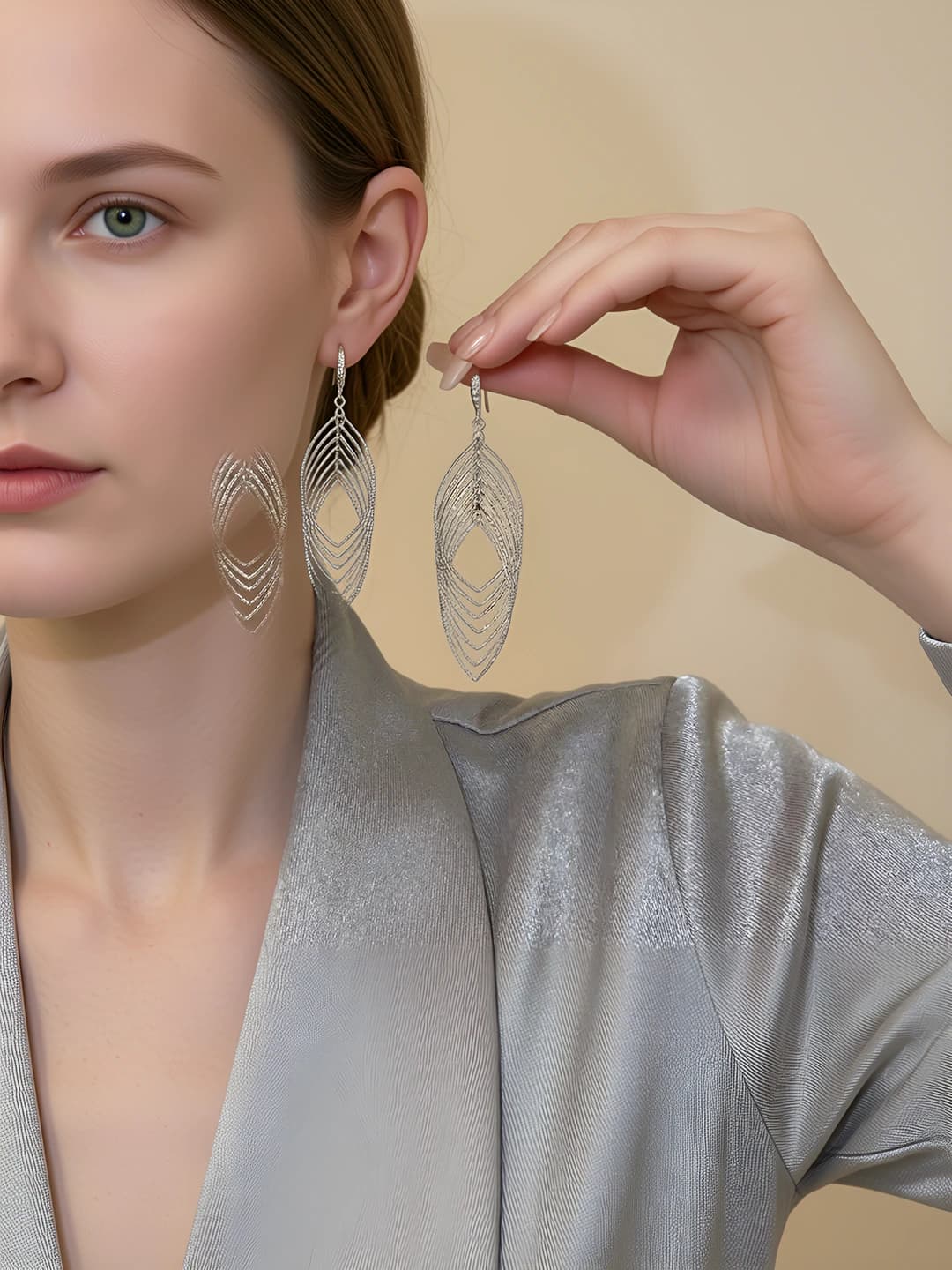 1# Silver rhombus tassel earrings